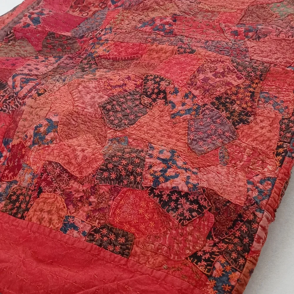 Unique Gorgeous King Size Vintage Patchwork Batik Bedspread from India